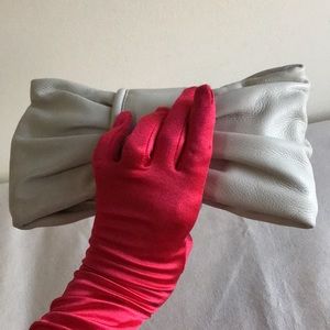 Banana Republic leather BOW clutch light grey ish white leather Excellent condi